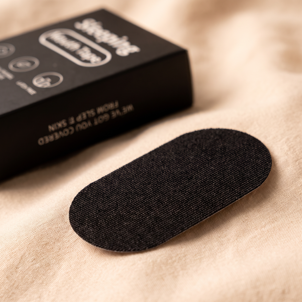 Close-up of a Rouzu Sleep Tape strip with the box behind